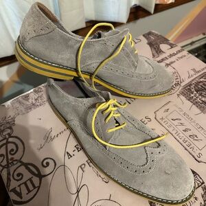 Gray Suede Men's Shoes with Yellow Accents